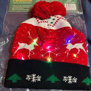Blinking Holiday beanie hat - red - Reindeer